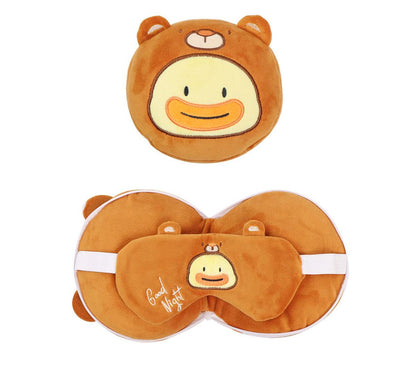2-in-1 Convertible Eye Mask & Travel Neck Pillow Set - Plush Fabric with Snap Closure(brown) - Image 2