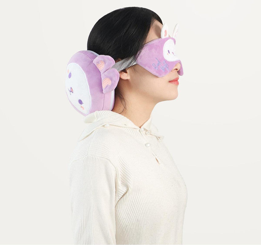 2-in-1 Convertible Eye Mask & Travel Neck Pillow Set - Plush Fabric with Snap Closure(brown) - Image 3