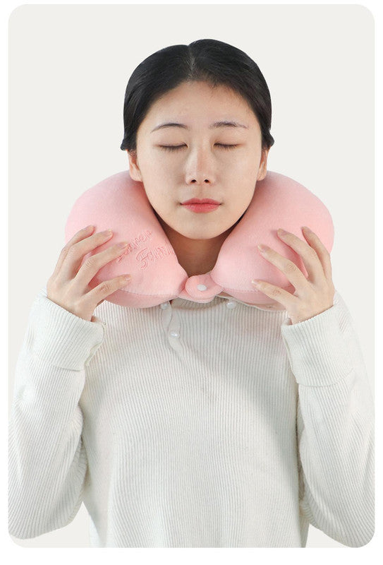 2-in-1 Convertible Eye Mask & Travel Neck Pillow Set - Plush Fabric with Snap Closure(pink) - Image 4