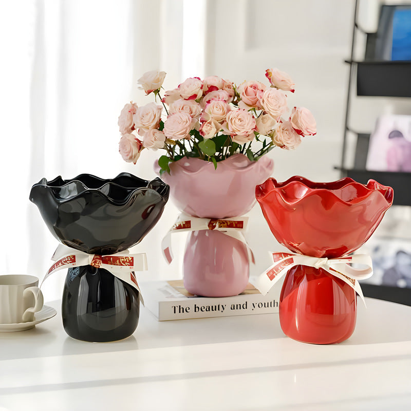 Handcrafted Minimalist Ceramic Vase - Artistic Home Decor Centerpiece(pink) - Image 2