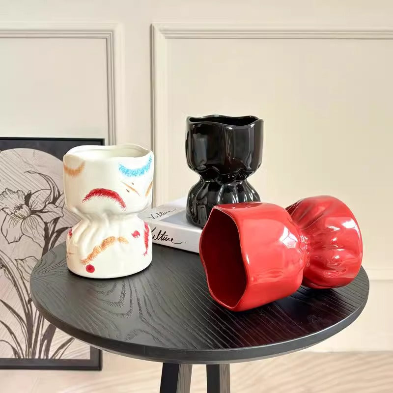 Artisan Handcrafted Ceramic Vase - Minimalist Home Decor with Stable Base(red) - Image 2