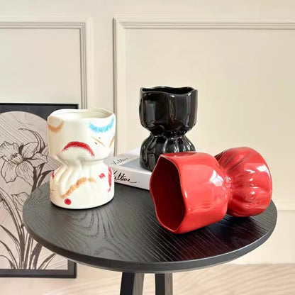 Artisan Handcrafted Ceramic Vase - Minimalist Home Decor with Stable Base(red) - Image 2