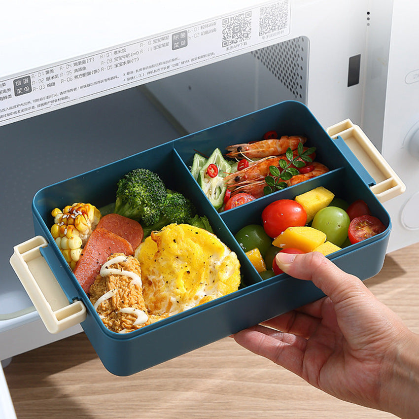 2L Double-Layer Bento Lunch Box - Leak-Proof with Utensil & Sauce Container(Orange Blue) - Image 3
