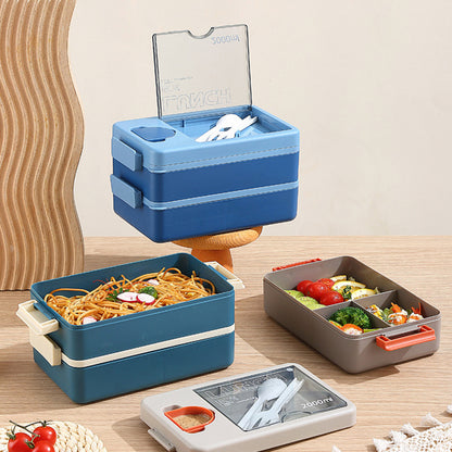2L Double-Layer Bento Lunch Box - Leak-Proof with Utensil & Sauce Container(Blue Purple) - Image 2
