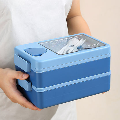 2L Double-Layer Bento Lunch Box - Leak-Proof with Utensil & Sauce Container(Blue Purple) - Image 4