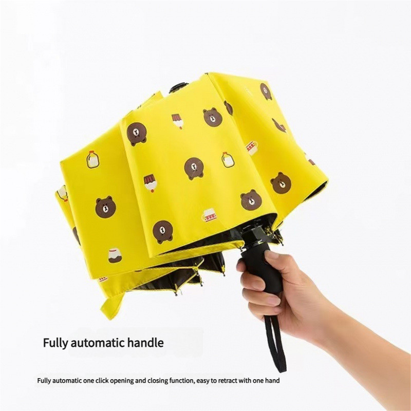 Auto Open/Close 8-Rib Sun & Rain Umbrella - 98cm UV Protection Canopy(yellow) - Image 3