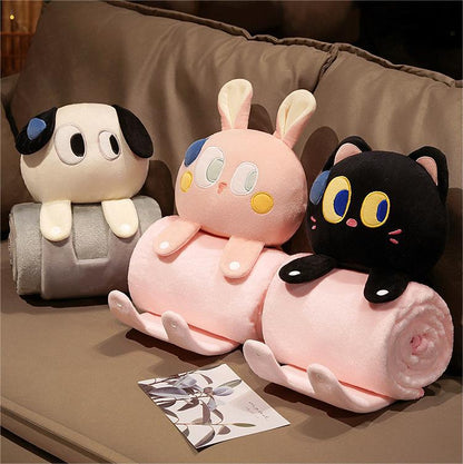 Plush 2-in-1 Pillow Blanket - Adorable Design for Cozy Comfort(Black and white dog) - Image 4