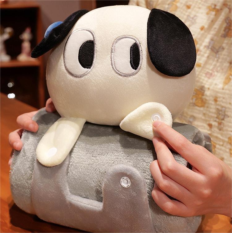 Plush 2-in-1 Pillow Blanket - Adorable Design for Cozy Comfort(Black and white dog) - Image 5