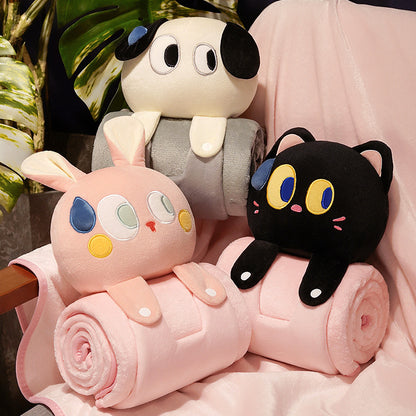 Plush 2-in-1 Pillow Blanket - Adorable Design for Cozy Comfort(Pink Rabbit) - Image 2