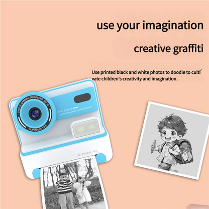 Kids Instant Print Camera - Creative Drawing & Photo Fun with Thermal Printing(Blue+64GB memory card) - Image 2