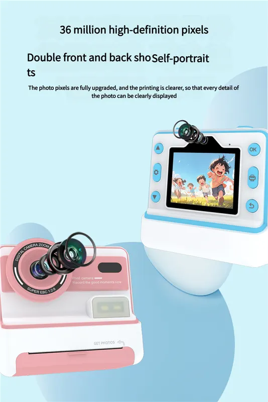 Kids Instant Print Camera - Creative Drawing & Photo Fun with Thermal Printing(Blue+64GB memory card) - Image 4