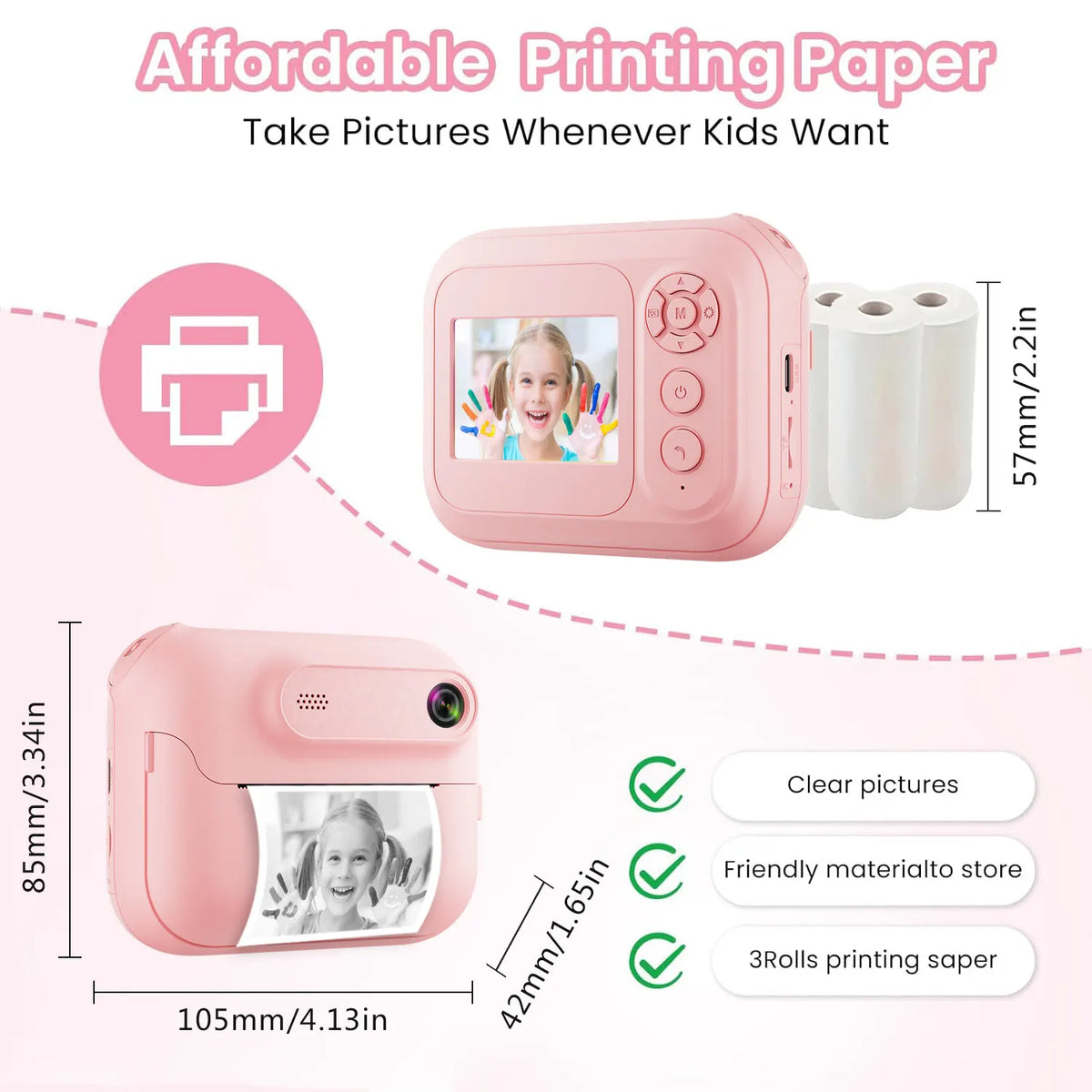 Kids Multi-Functional Camera Toy - Instant B&W Printing & Creative Stickers(white) - Image 5