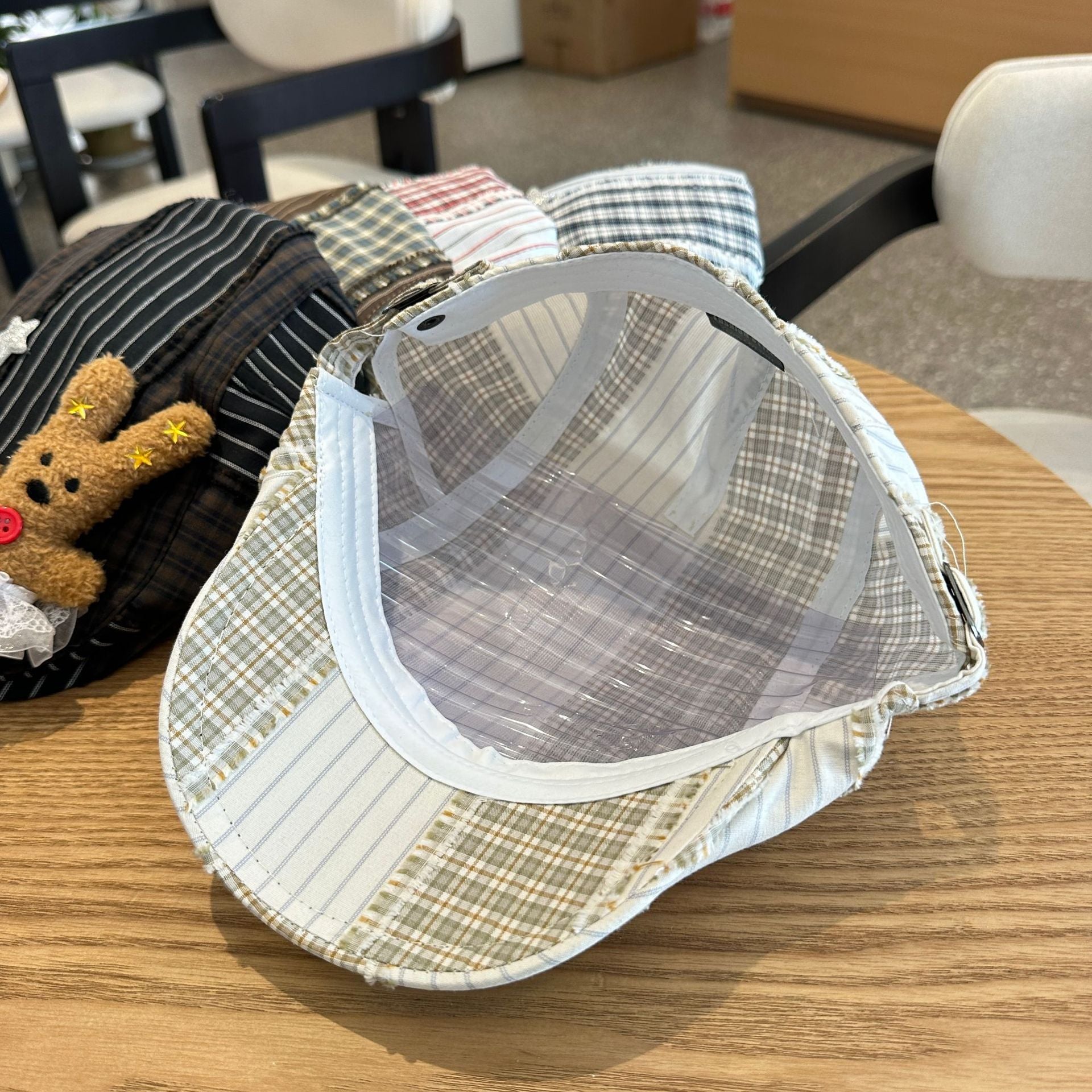 Patchwork Plaid Cotton Cap with Decorative Details(black) - Image 5