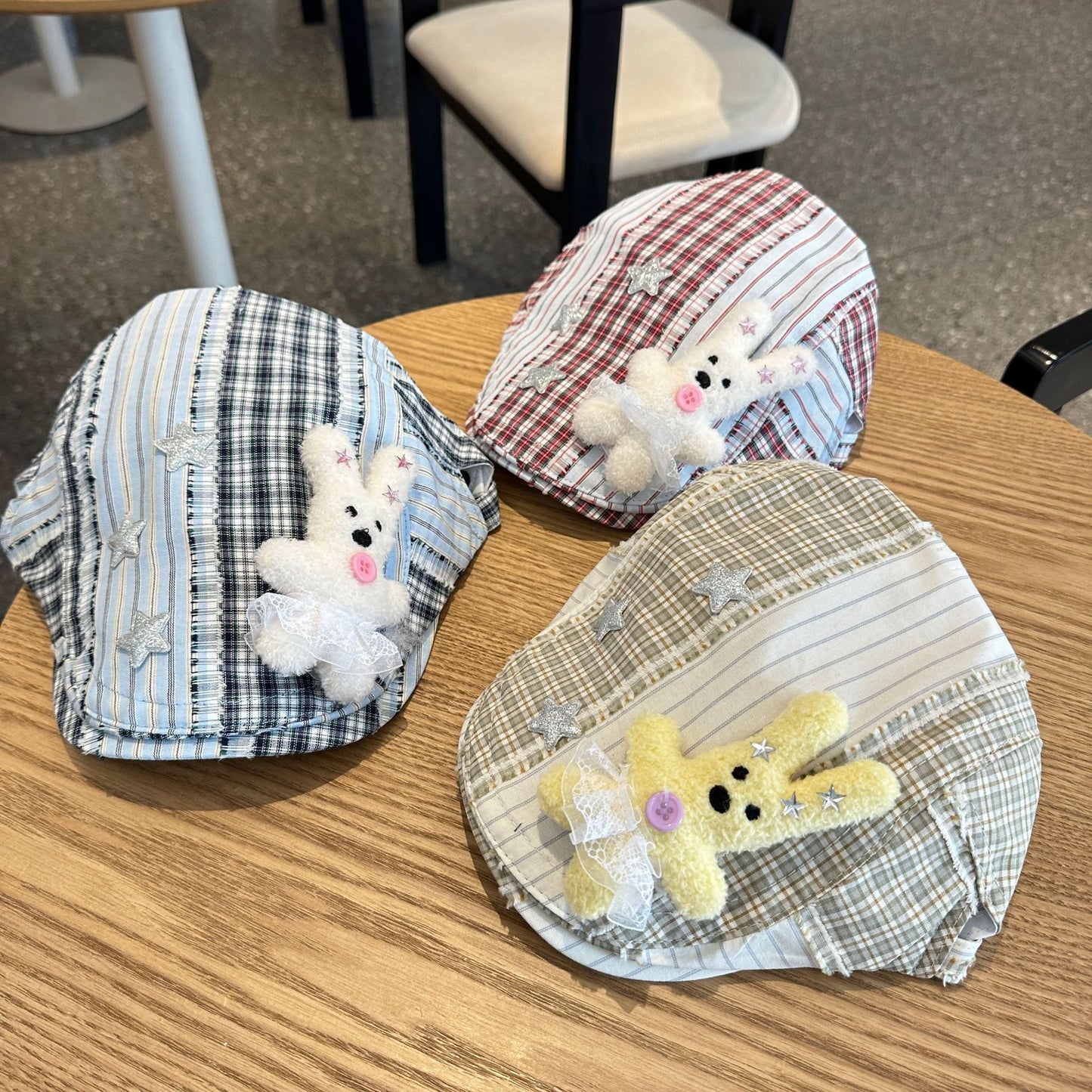 Patchwork Plaid Cotton Cap with Decorative Details(red) - Image 3
