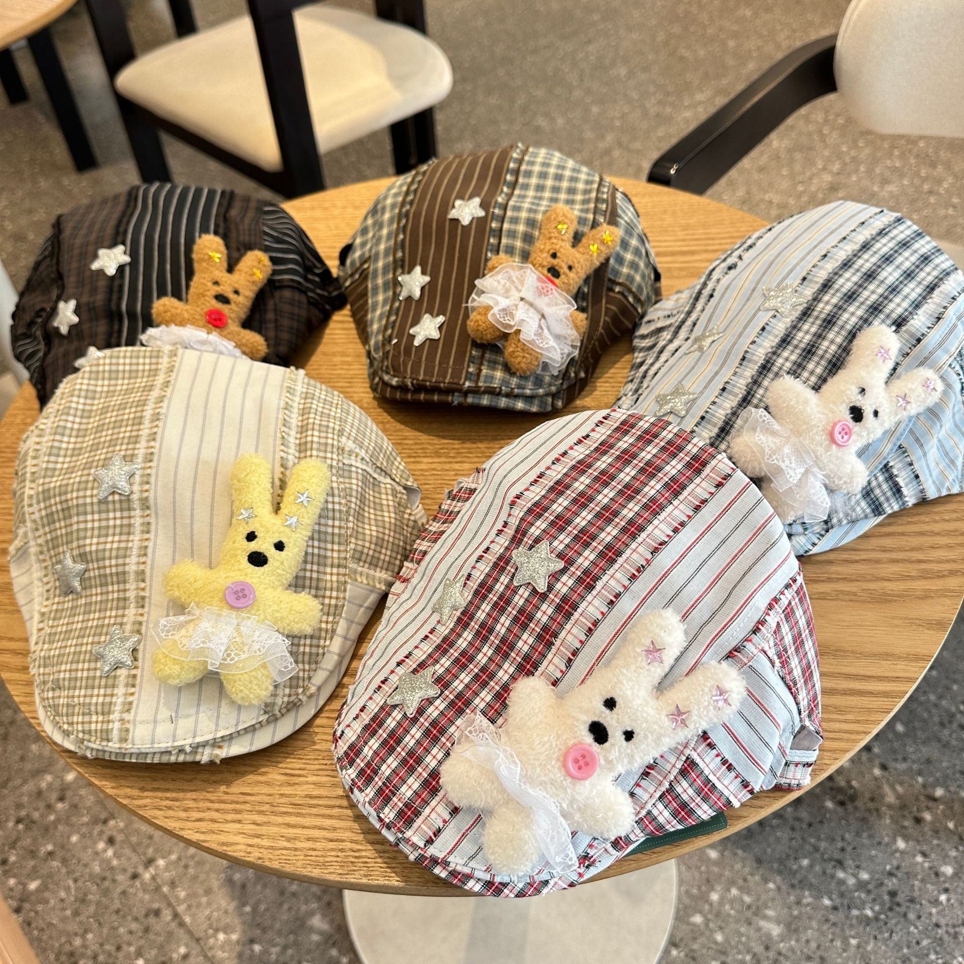 Patchwork Plaid Cotton Cap with Decorative Details(yellow) - Image 2