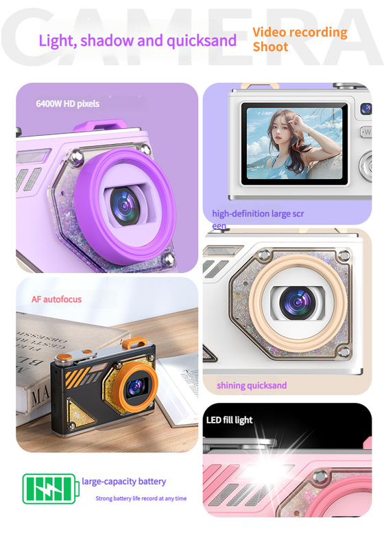 Glitter Sand Design 64MP HD Digital Camera with LED Fill Light & Auto Focus(pink) - Image 4