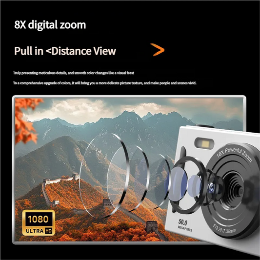 50MP HD Digital Camera with 8X Zoom & Dual Lens System(rose red) - Image 2