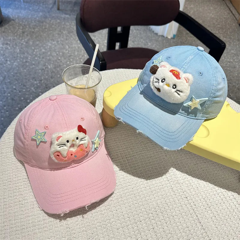 Adorable Cartoon Cat & Stars Baseball Cap - 100% Cotton, Adjustable Fit, Sun Protection(yellow) - Image 3