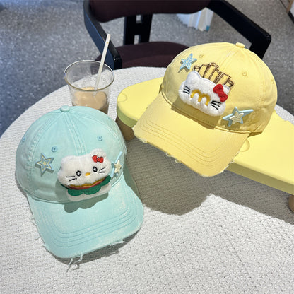 Adorable Cartoon Cat & Stars Baseball Cap - 100% Cotton, Adjustable Fit, Sun Protection(green) - Image 2