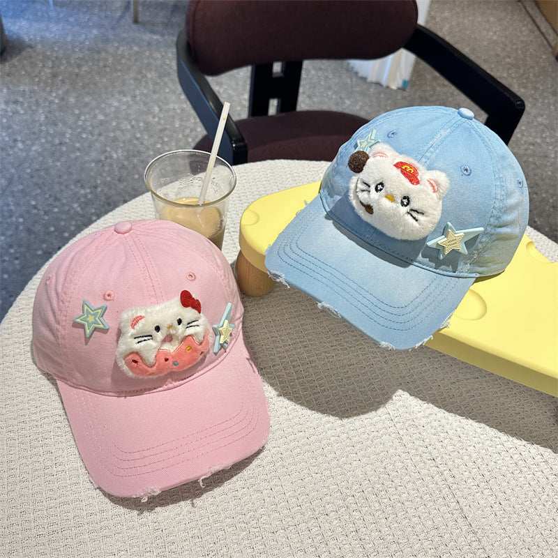 Adorable Cartoon Cat & Stars Baseball Cap - 100% Cotton, Adjustable Fit, Sun Protection(green) - Image 3