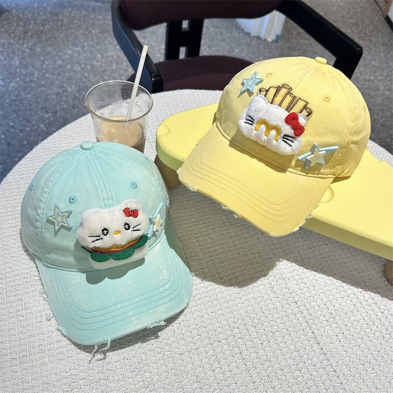 Adorable Cartoon Cat & Stars Baseball Cap - 100% Cotton, Adjustable Fit, Sun Protection(purple) - Image 2