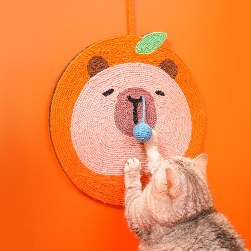 Fruit-Themed Capybara Cat Scratching Pad - Sisal Rope, EVA Non-Slip Backing, Hanging or Floor Use(yellow) - Image 2