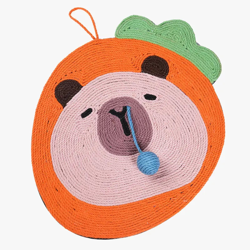Fruit-Themed Capybara Cat Scratching Pad - Sisal Rope, EVA Non-Slip Backing, Hanging or Floor Use(Carrot color)