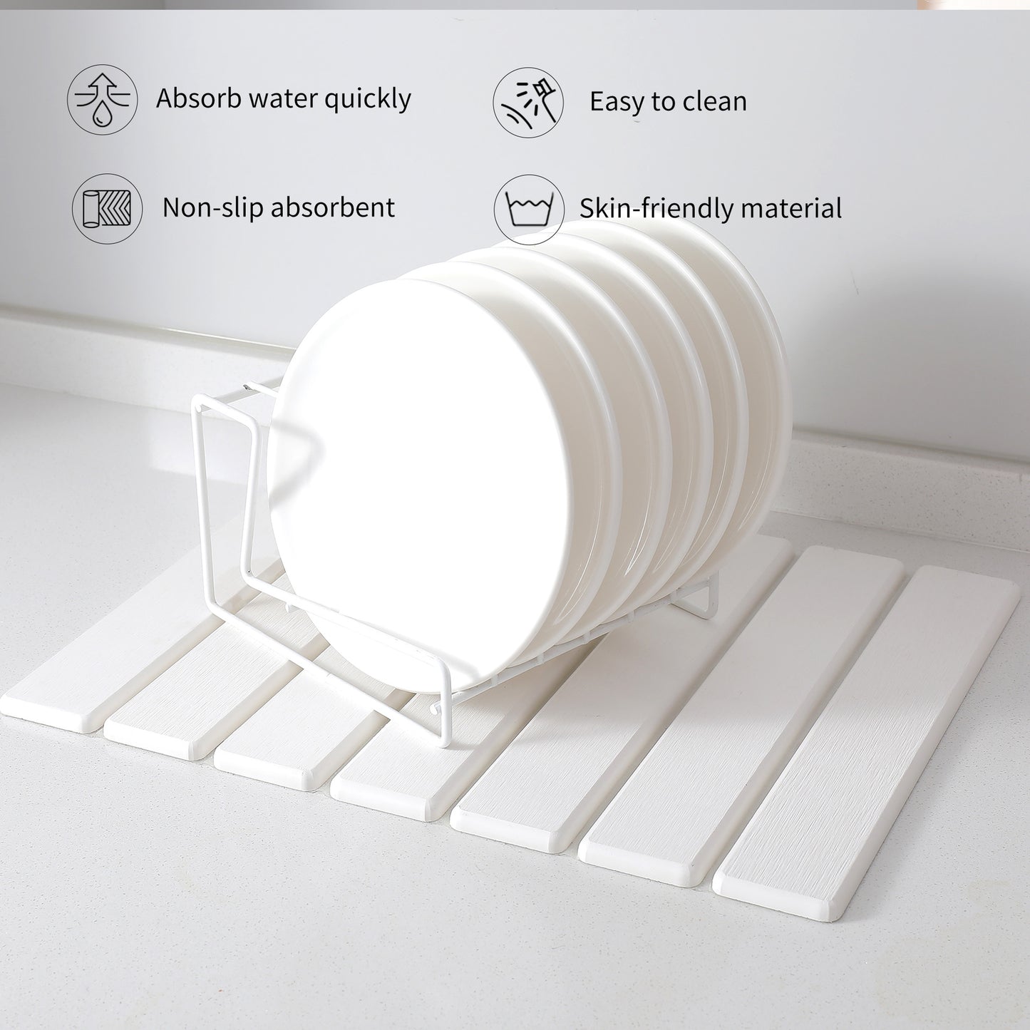 Folding Diatomaceous Earth Countertop Drain Mat - Quick Dry, Non-Slip & Easy Clean Absorbent Pad(white) - Image 4
