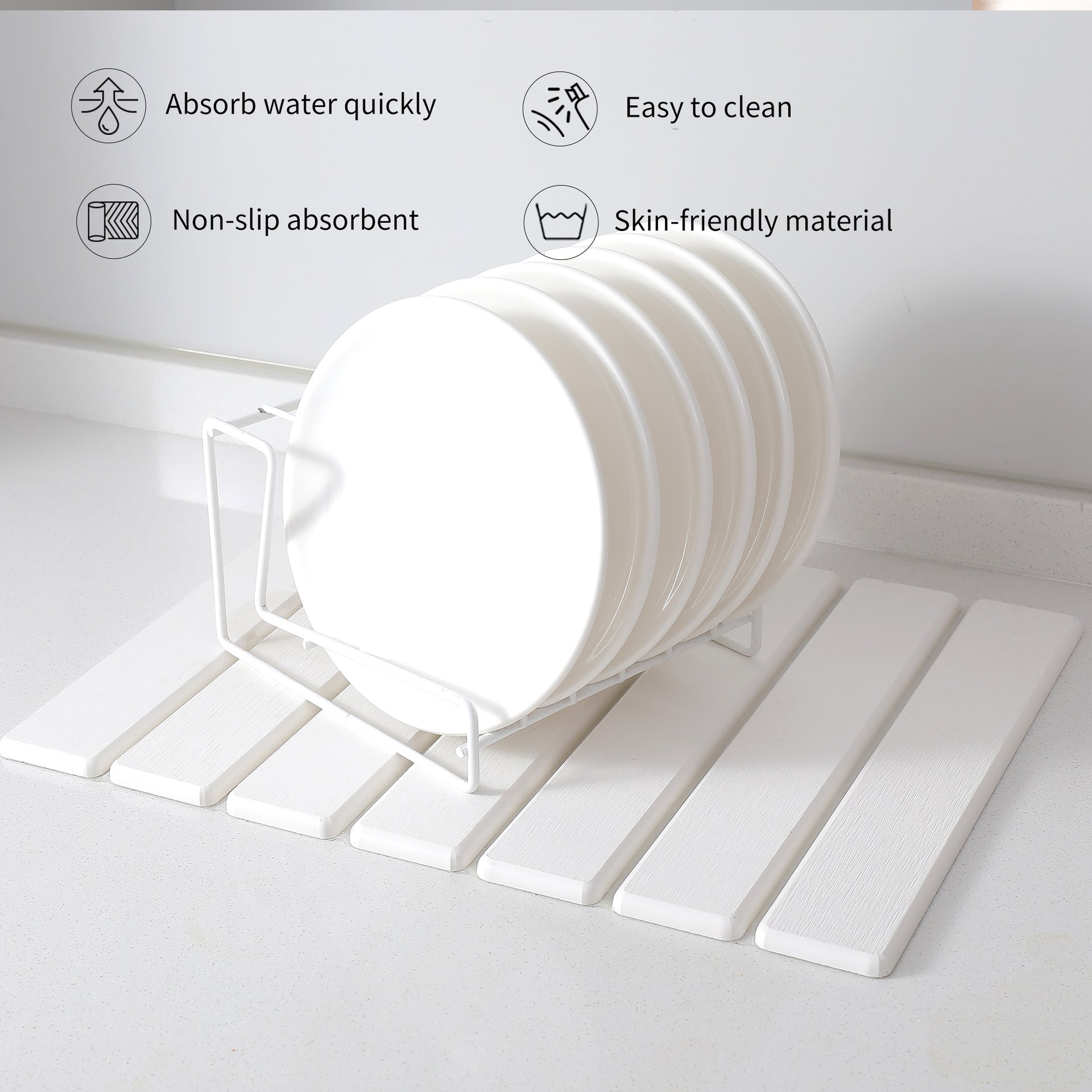 Folding Diatomaceous Earth Countertop Drain Mat - Quick Dry, Non-Slip & Easy Clean Absorbent Pad(light grey) - Image 4