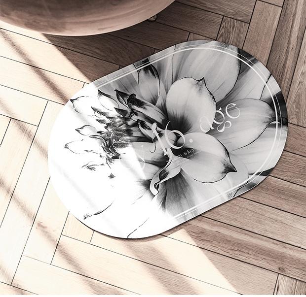 Elegant Floral Print Absorbent Floor Mat - Quick Dry, Non-Slip, Easy Clean Bathroom & Entryway Rug(Water lilies on white background) - Image 4