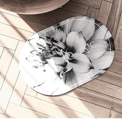 Elegant Floral Print Absorbent Floor Mat - Quick Dry, Non-Slip, Easy Clean Bathroom & Entryway Rug(Water lilies on white background) - Image 4