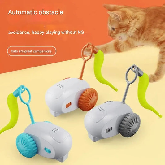 Interactive Smart Cat Toy Car - Automatic Obstacle Avoidance, Feather Tail, USB Rechargeable(gray) - Image 2