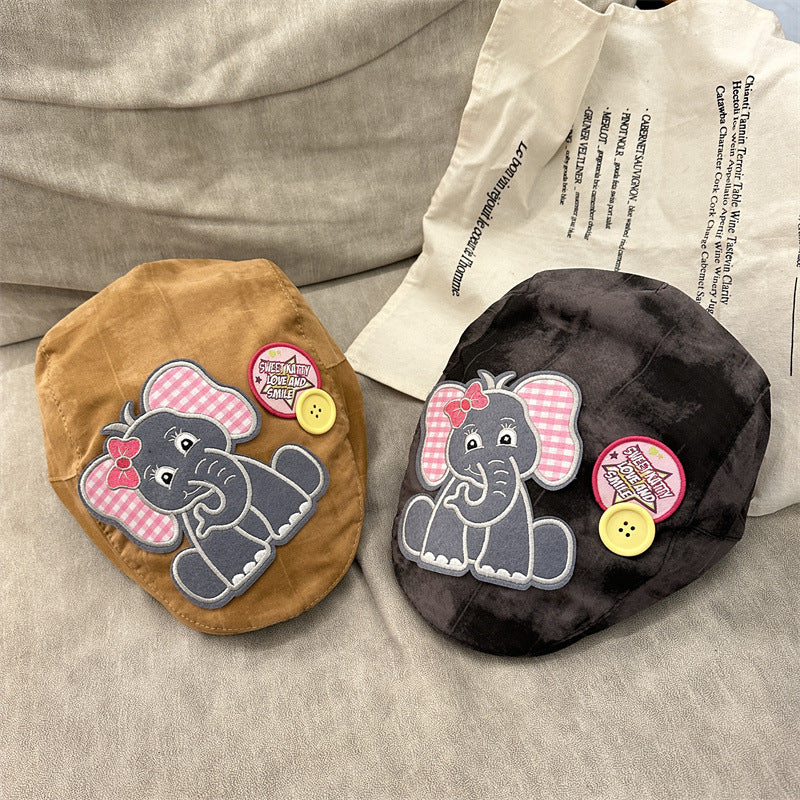 Cute Elephant Applique Beret Hat - Soft Fabric, Adjustable Fit, Retro Newsboy Cap(blue) - Image 2