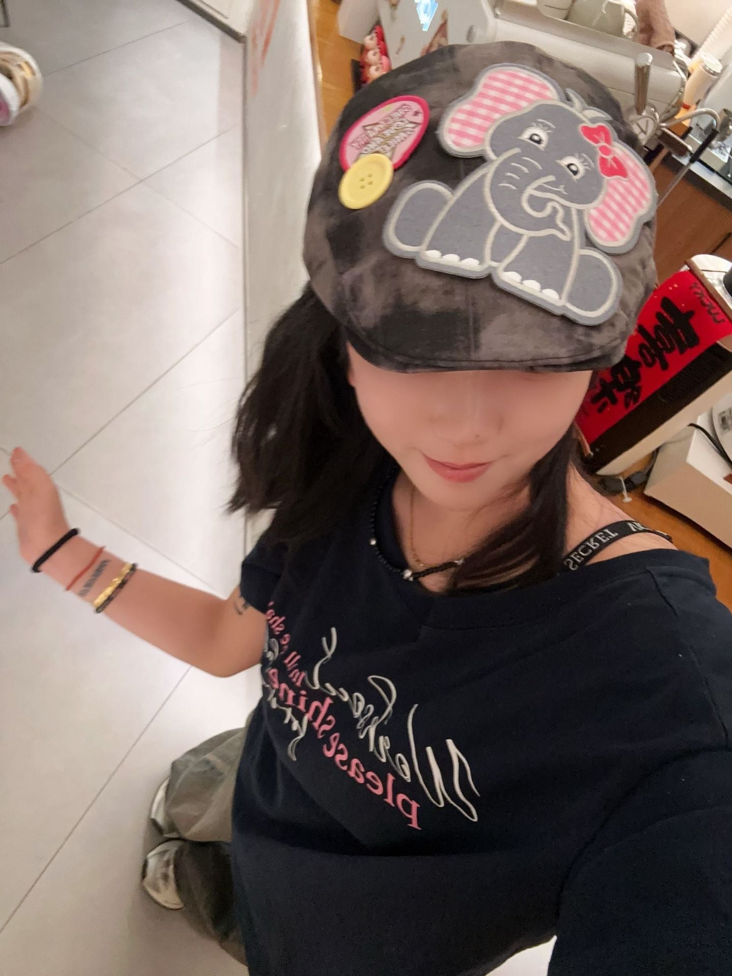 Cute Elephant Applique Beret Hat - Soft Fabric, Adjustable Fit, Retro Newsboy Cap(blue) - Image 5