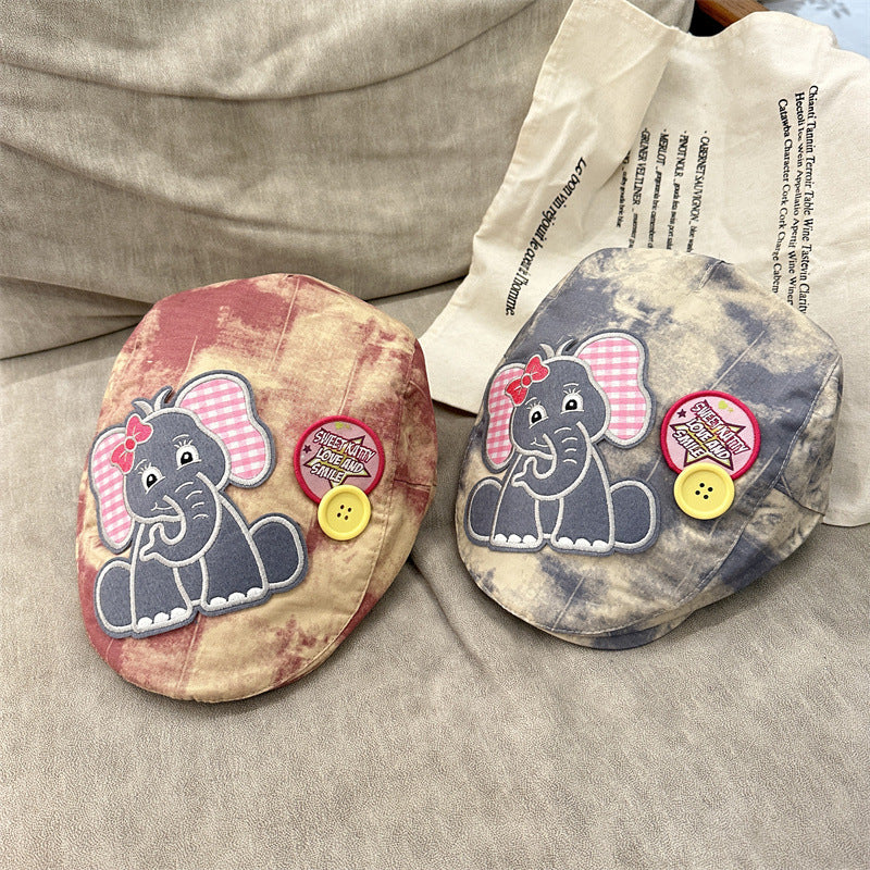 Cute Elephant Applique Beret Hat - Soft Fabric, Adjustable Fit, Retro Newsboy Cap(red) - Image 3