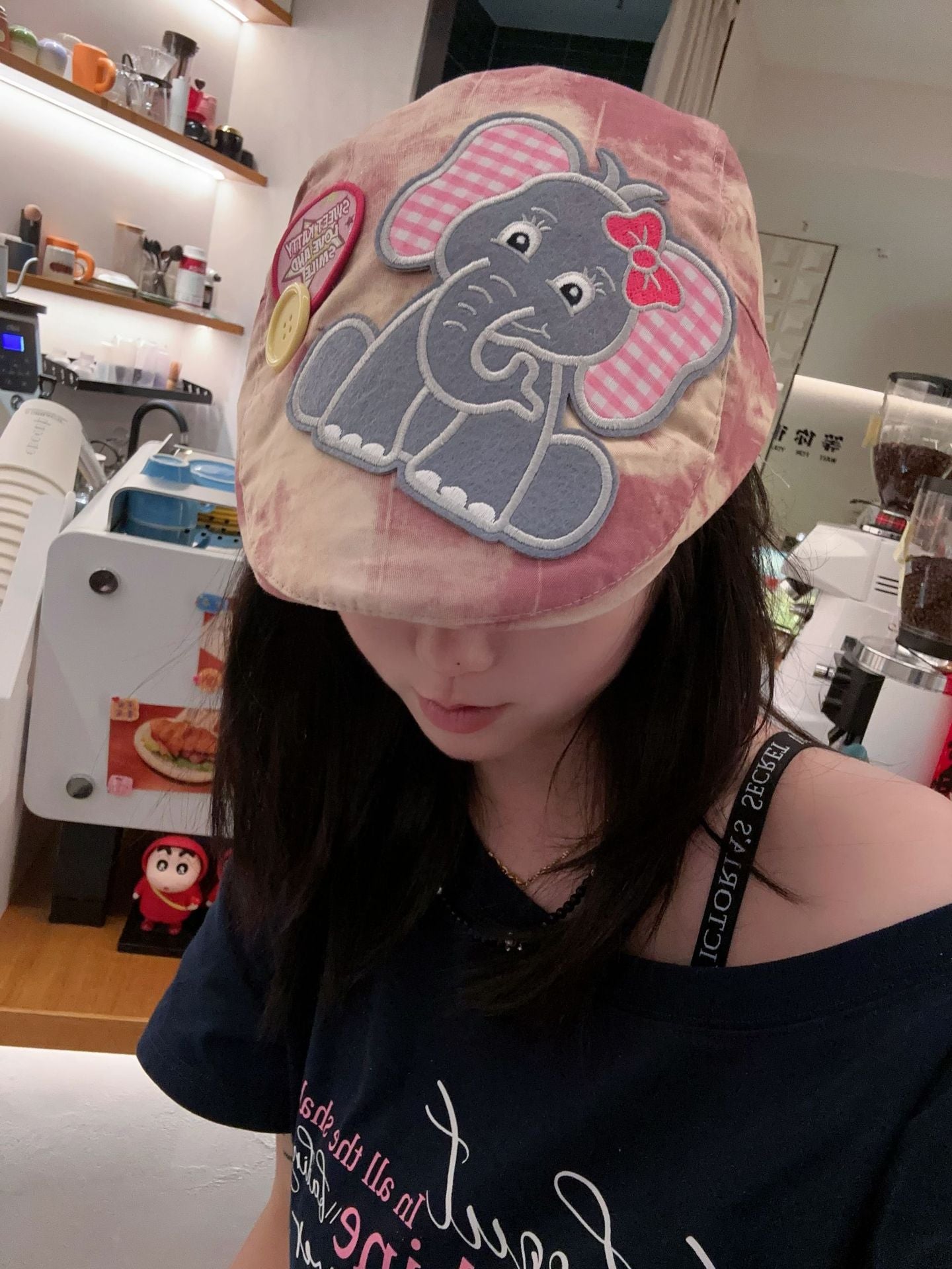 Cute Elephant Applique Beret Hat - Soft Fabric, Adjustable Fit, Retro Newsboy Cap(red) - Image 4