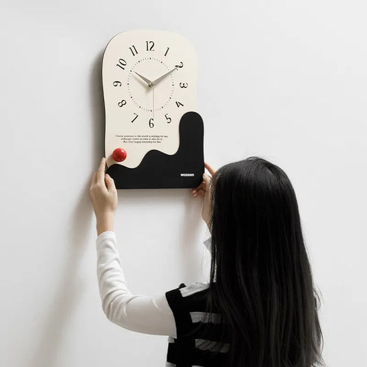 Abstract Modern Wall Clock - Silent Non-Ticking Decorative Clock with Wavy Design & Ceramic Accent(Brown) - Image 2