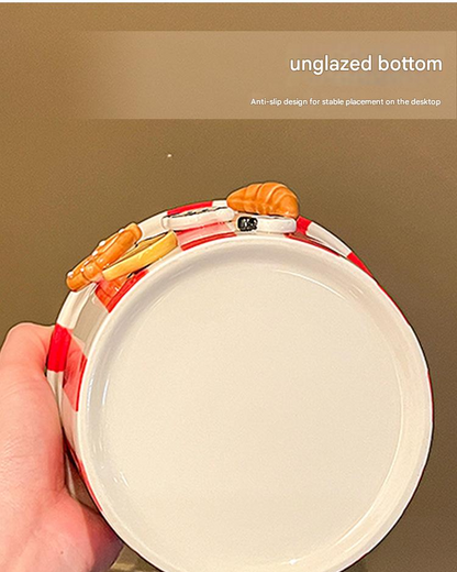 Charming Striped Ceramic Instant Noodle Bowl with 3D Accents & Happy every day!" Message(grey)" - Image 2