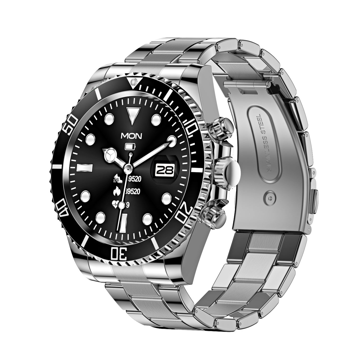 Classic Stainless Steel Smartwatch with Rotating Timer Bezel, Bluetooth Calling & Luminous Display(black)