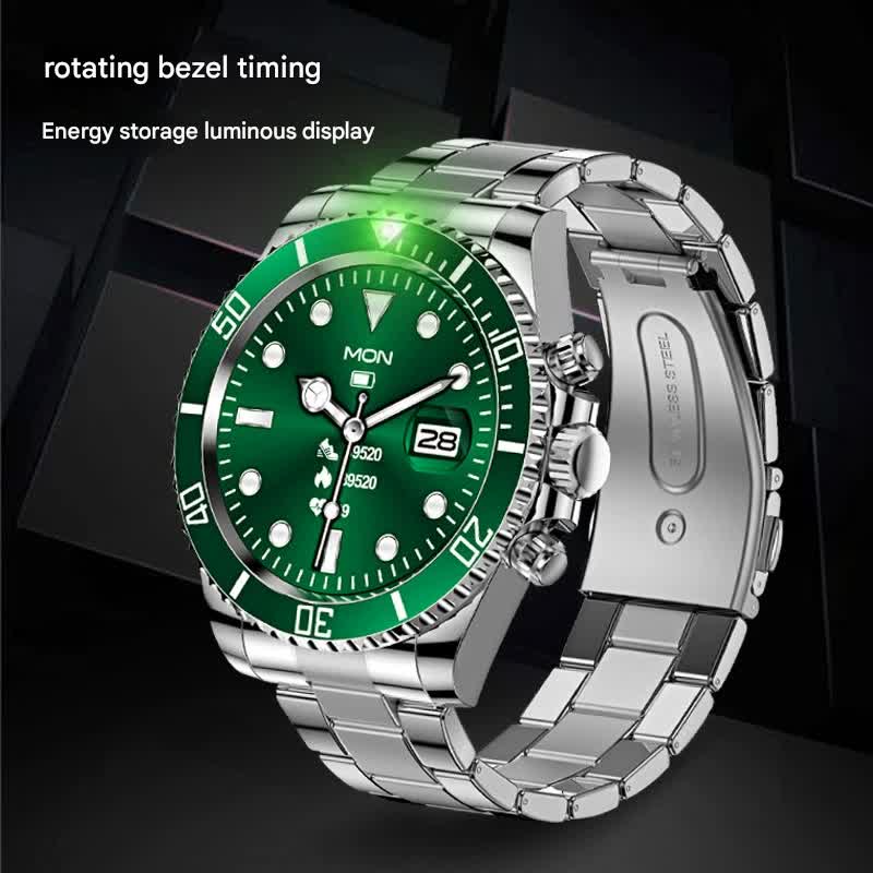 Classic Stainless Steel Smartwatch with Rotating Timer Bezel, Bluetooth Calling & Luminous Display(blue and red) - Image 2
