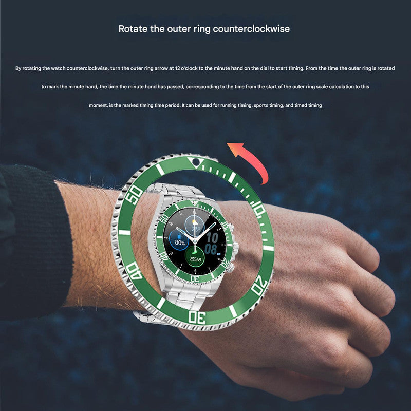 Classic Stainless Steel Smartwatch with Rotating Timer Bezel, Bluetooth Calling & Luminous Display(blue and red) - Image 5