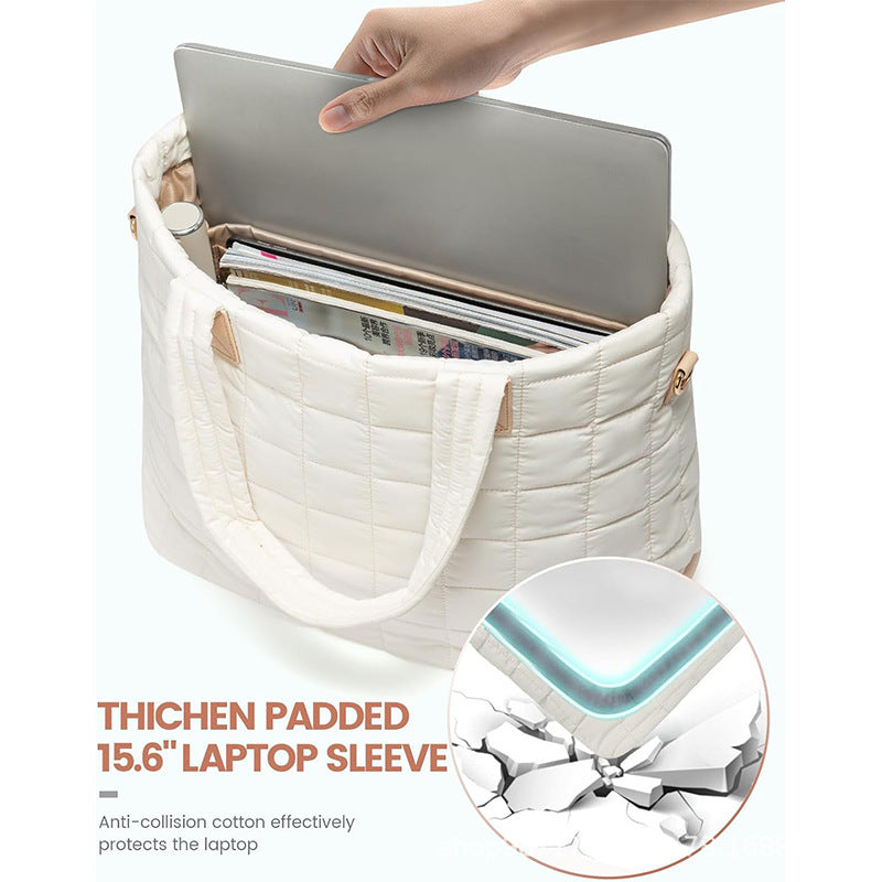Lightweight Quilted Tote Bag for Women - Fits 15.6 Laptop Water-Resistant with Clutch & Luggage Strap(black)" - Image 2