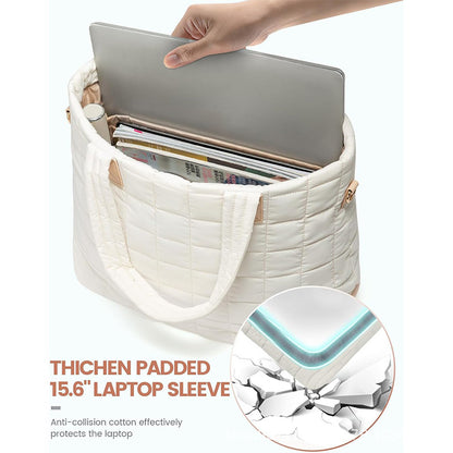 Lightweight Quilted Tote Bag for Women - Fits 15.6 Laptop Water-Resistant with Clutch & Luggage Strap(Khaki)" - Image 2