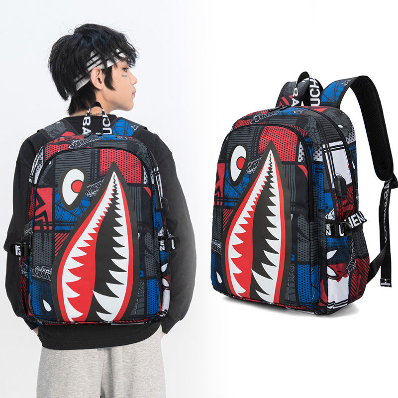 Trendsetter Shark Mouth Print Backpack - Lightweight & Breathable School Bag(Laser red) - Image 4