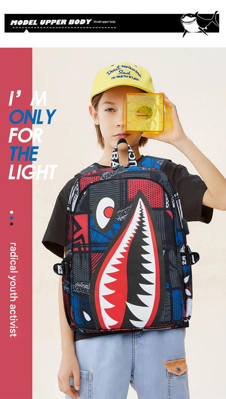Trendsetter Shark Mouth Print Backpack - Lightweight & Breathable School Bag(Red leaves) - Image 5