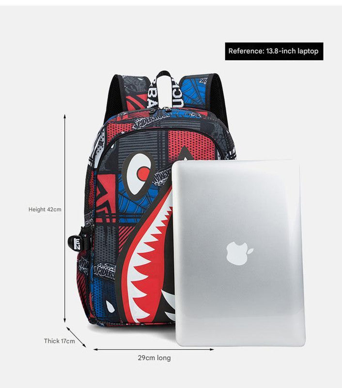 Trendsetter Shark Mouth Print Backpack - Lightweight & Breathable School Bag(Red leaves) - Image 6