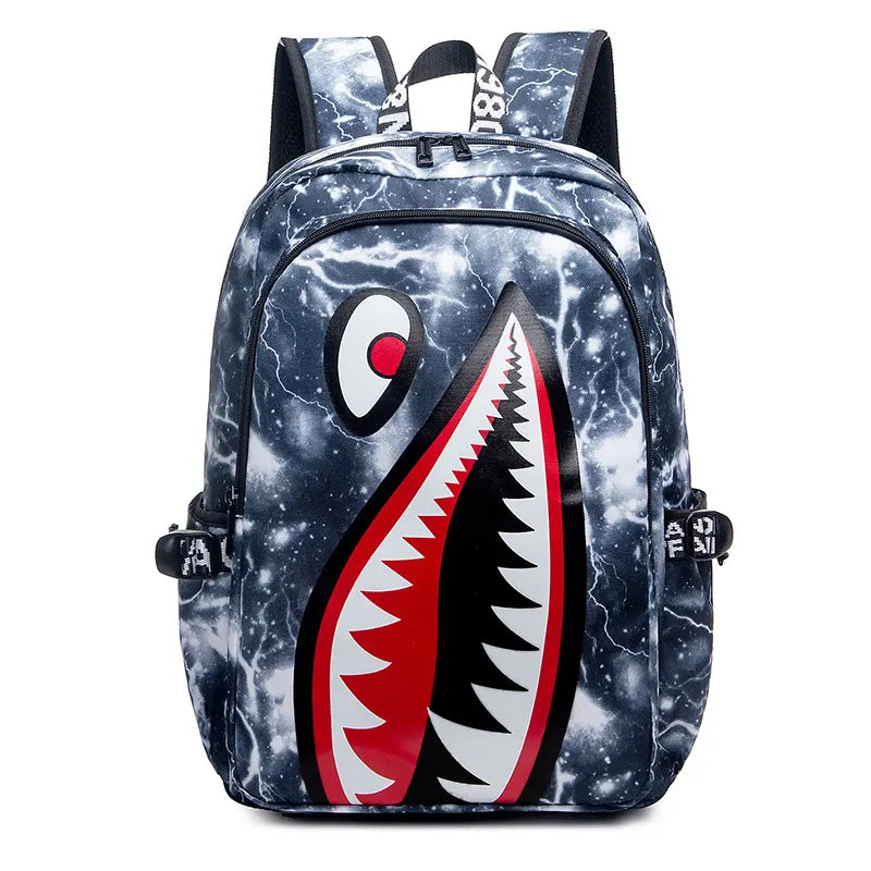 Trendsetter Shark Mouth Print Backpack - Lightweight & Breathable School Bag(Blue lightning)