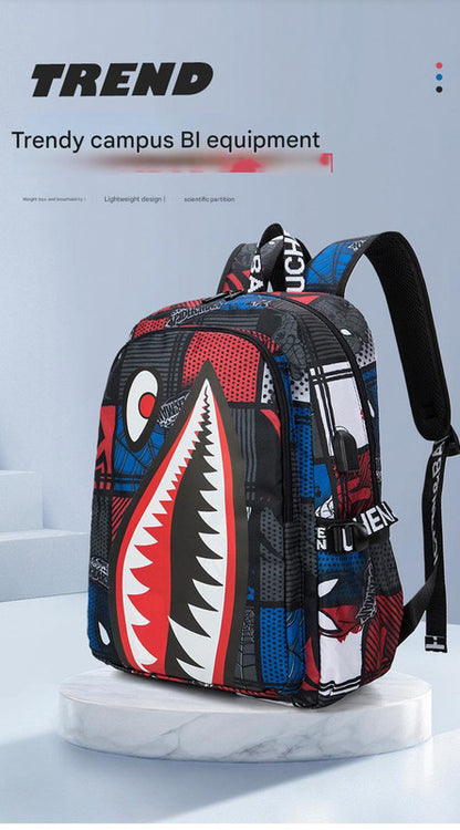 Trendsetter Shark Mouth Print Backpack - Lightweight & Breathable School Bag(Blue lightning) - Image 2
