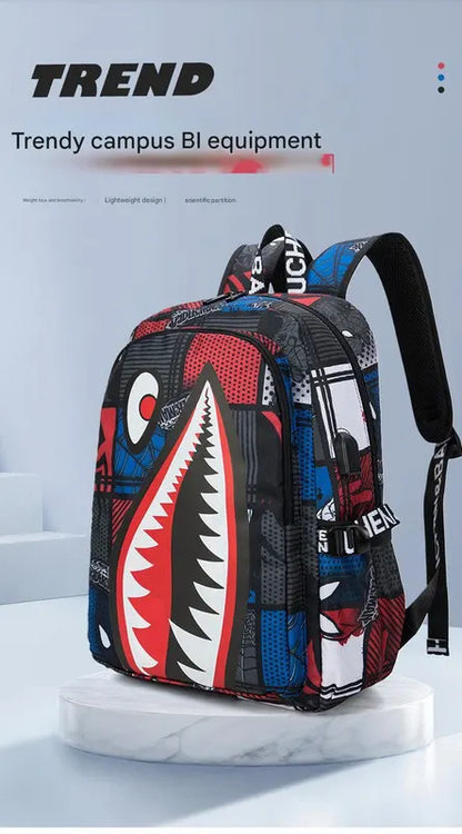 Trendsetter Shark Mouth Print Backpack - Lightweight & Breathable School Bag(Blue lightning) - Image 2