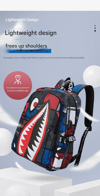 Trendsetter Shark Mouth Print Backpack - Lightweight & Breathable School Bag(Blue lightning) - Image 3